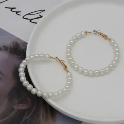 Simple Stylish Pearl Hoop Earrings